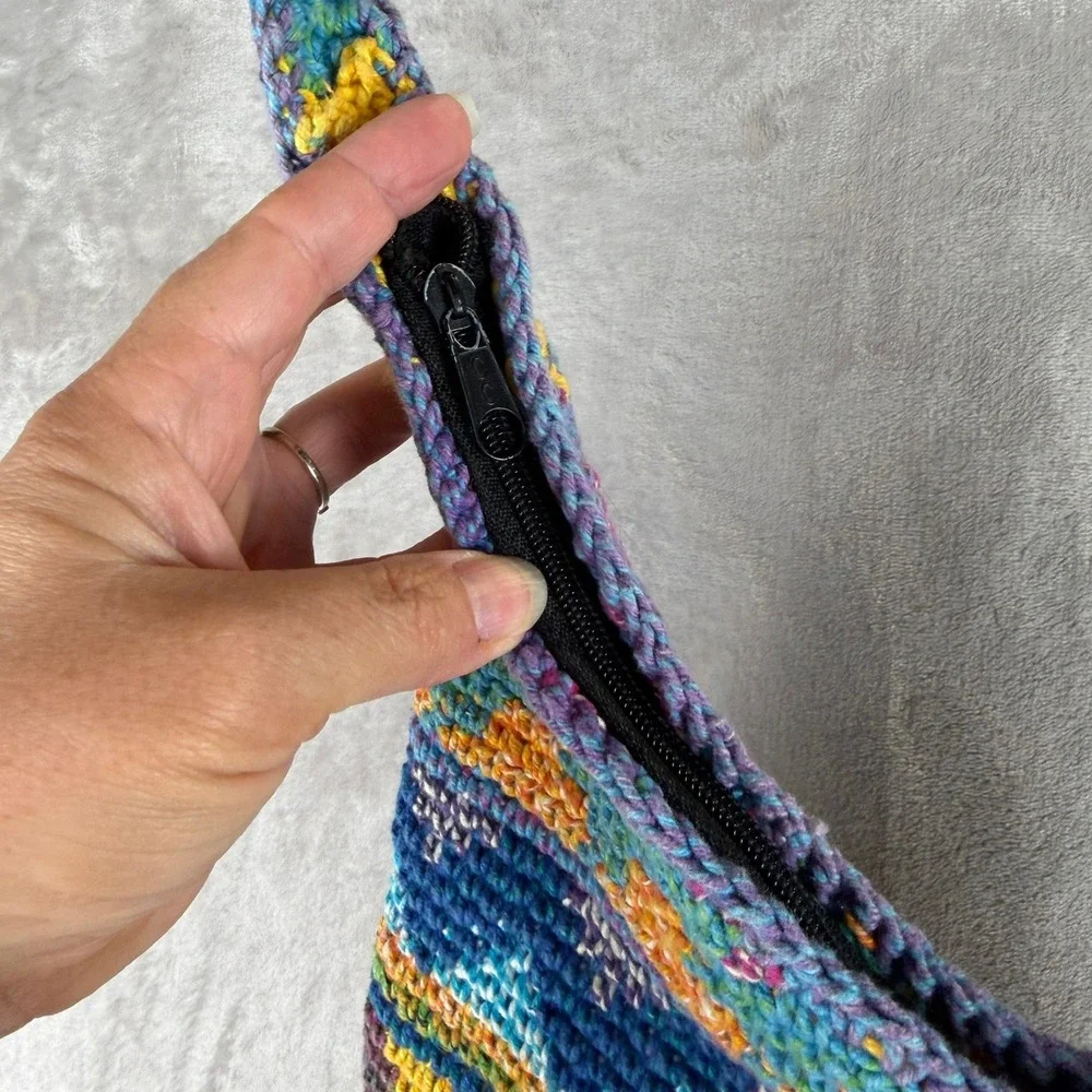 Festival‎ Indie Crochet Boho Hobo Bag Geometric Zipper Closure Festival